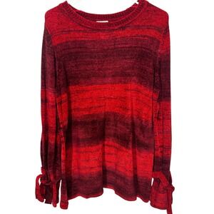 St. John's Bay Red Sweater Black Stripes Ties on Wrists Women's Size Large